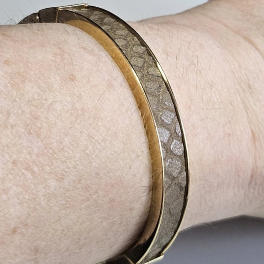 Ann Taylor Hinged Bangle Bracelet, Gold Tone with Snakeskin Design - Picture 7 of 10